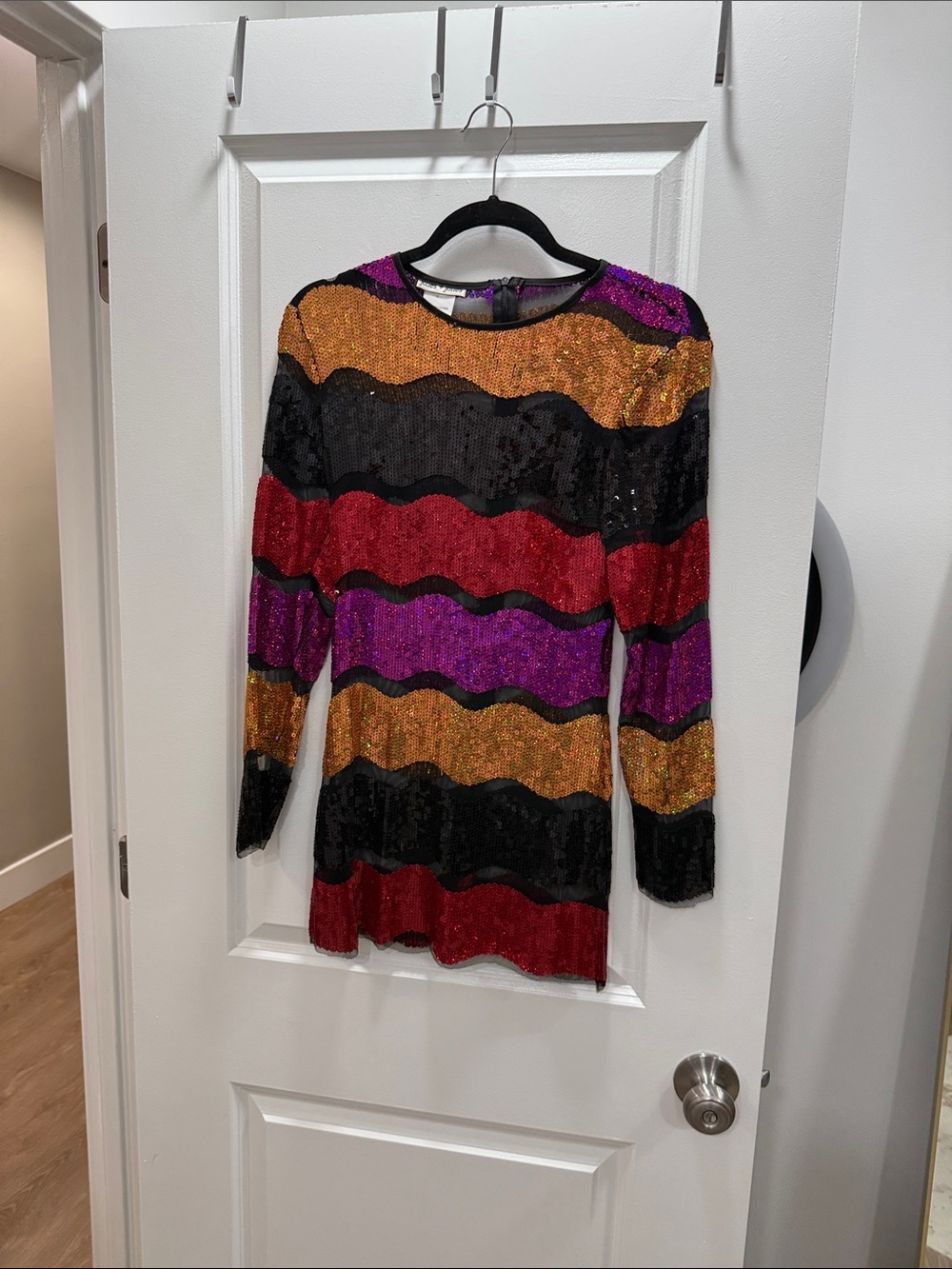 Sequin Wave Stripe Long-Sleeve shirt dress - Multicolor
